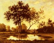 里昂 莱歇 : Figure beside a Pool in a wooded Landscape